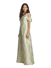 Adrianna Papell One Shoulder Gown 4 Sage Floral Jacquard A-Line NWT $279
