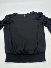 Express Blouse Women Small Black Solid Sheer Button ..#29462