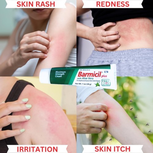 Barmicil Plus Cream w/ Aloe Vera 1% Hydrocortisone Skin Allergies, Anti Itch 1oz - Picture 3 of 9