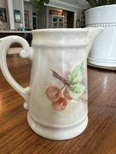 VTG Cherry Branch Ceramic Hand Painted 5" White Pitcher/Creamer/Vase Cottage-y!