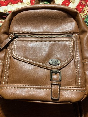 Born Concepts BOC Brown Faux Vegan Leather Woven Backpack Purse Travel 11\