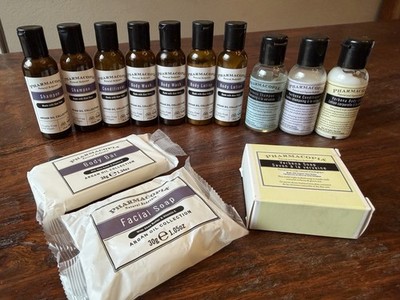 Pharmacopia Argan Oil & Aloe Vera Verbena Travel Lot of 13 Shampoo, Lotion, Soap