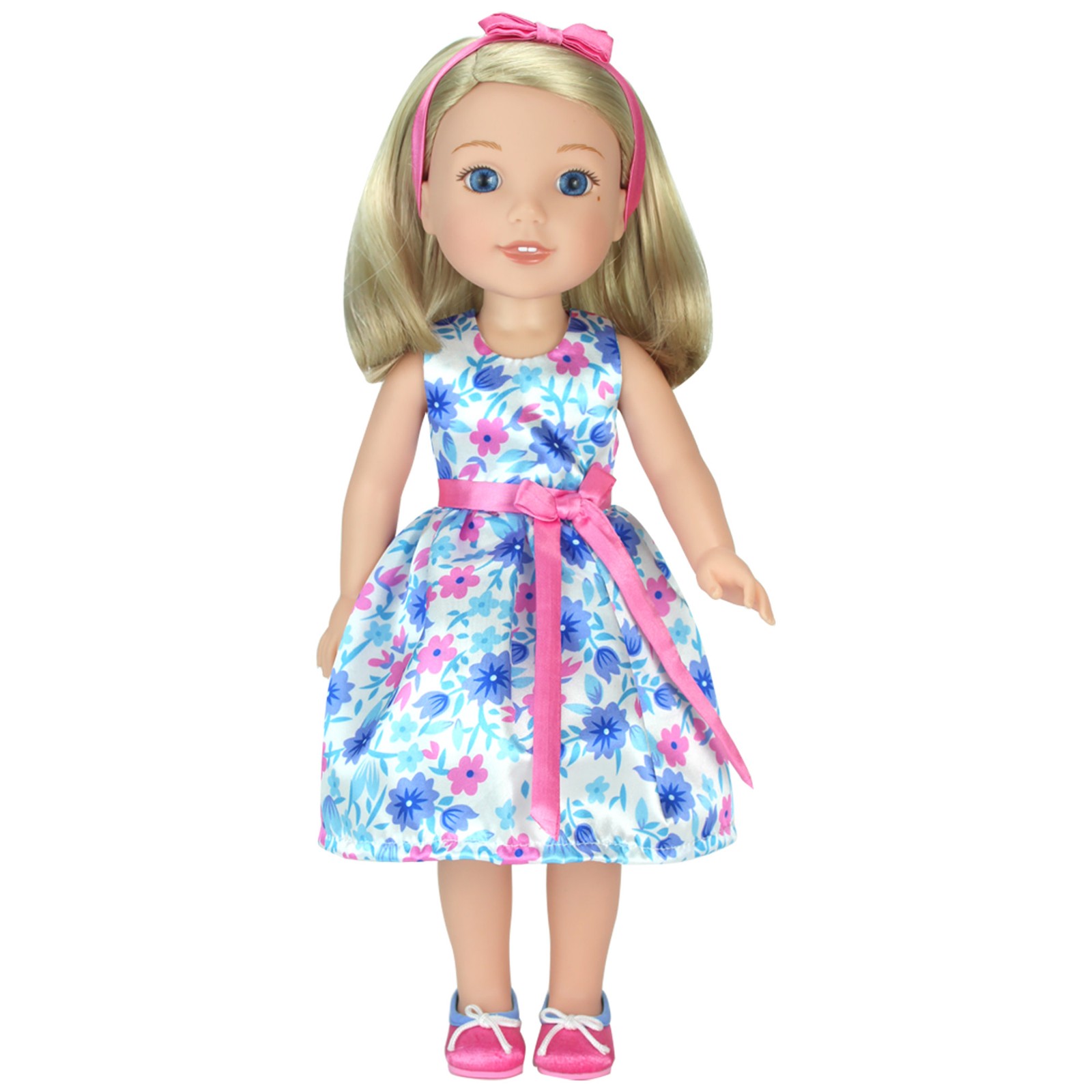 Sophia&rsquo;s Satin Floral Dress and Shoes for 14.5" Dolls, Pink/Blue