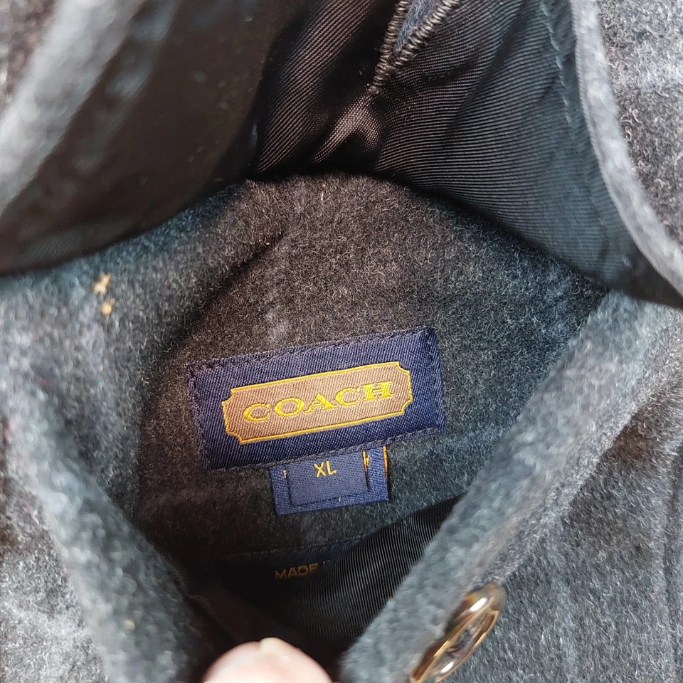 COACH Vintage Men's Reversible Leather Wool Plaid Buttoned Vest Gray Black XL - Image 3 of 4