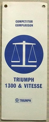 TRIUMPH 1300 & VITESSE Salesman's Competitor Comparison Technical Data Jan 1968