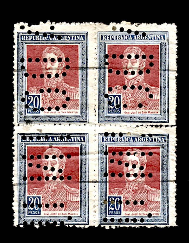 ARGENTINA Sc# 339 w/PERFIN BLOCK of 4 USED