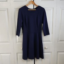 Vintage Daisy Fuentes Ponte Knit Indigo Mood 3/4 Sleeve Dress Med Skater Stretch