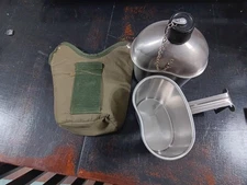 Stainless Steel Military Canteen and Cup Set with Green Cover for Camping,Hiking