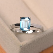 925 Sterling Silver Blue Topaz Gemstone Cocktail Women Ring US Duty Free