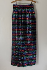 Vintage 70s Jewel-Toned Sequin Stripe Full Length Evening Skirt.