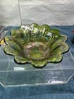 Vintage Or Antique Millersburg Or Fenton Green Carnival Glass Bowl 5 1/2 Inches