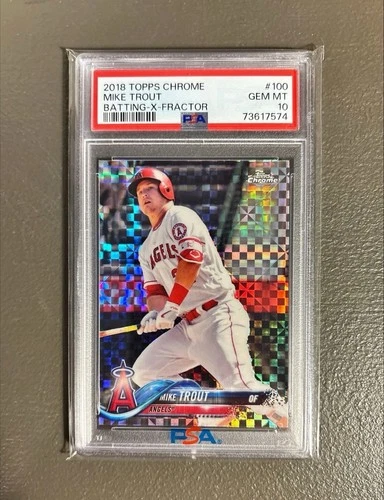2018 Mike Trout Topps Chrome Baseball Card #100 Batting-X-Fractor Graded PSA 10