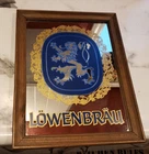 Vintage Lowenbrau Beer Advertising Mirror 11 In Wooden Frame Sign