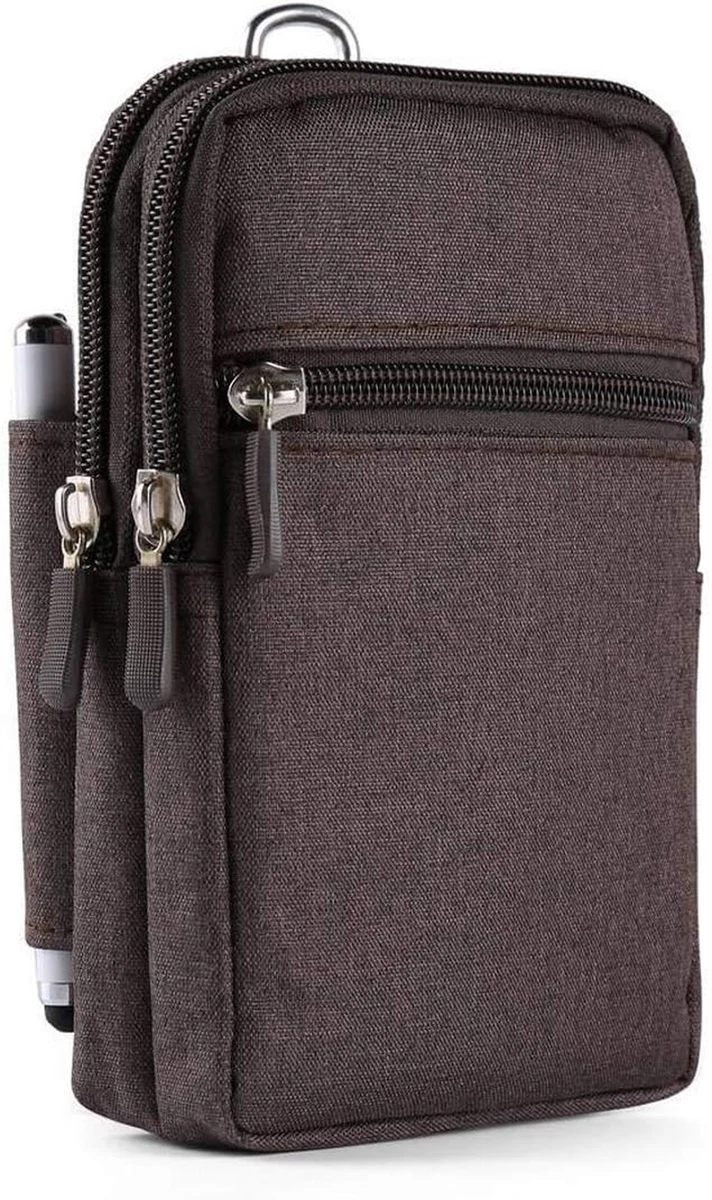 Borsa Da Cintura Uomo Porta Cellulare: Marsupio Impermeabile Con Moschettone E Porta Carte - Nero