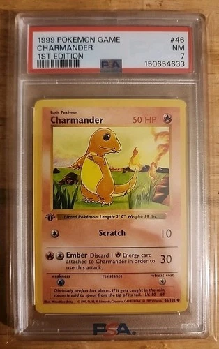 Pokemon Card 1st Edition Charmander PSA 7 Shadowless 46/102 1999 WOTC Near Mint