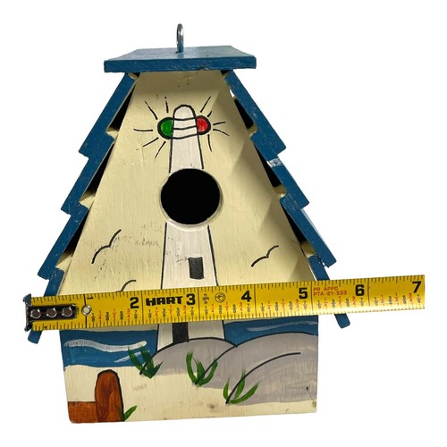 Lighthouse Birdhouse Beach Hand Painted Nautical Wood Whimsical Folk Art 1982 VT - 第 10/11 張圖片