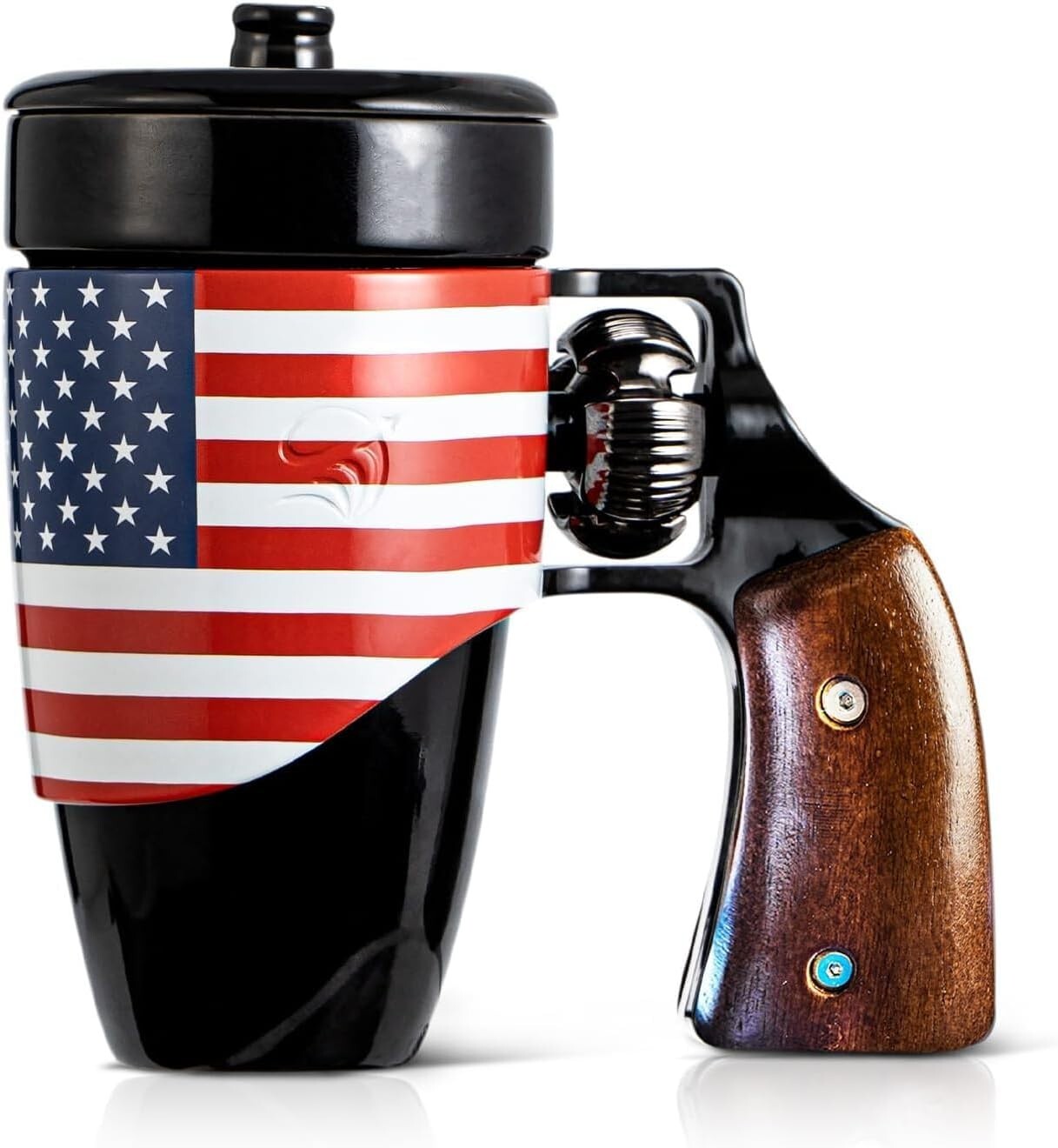 Revolver Coffee Mug w/Lid Unique Ceramic Coffee Cup Comfortable Grip 16oz
