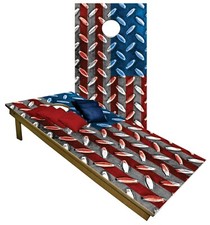 CORNHOLE BEANBAG TOSS GAME w Bags Game Board Red White Blue Stars USA Set