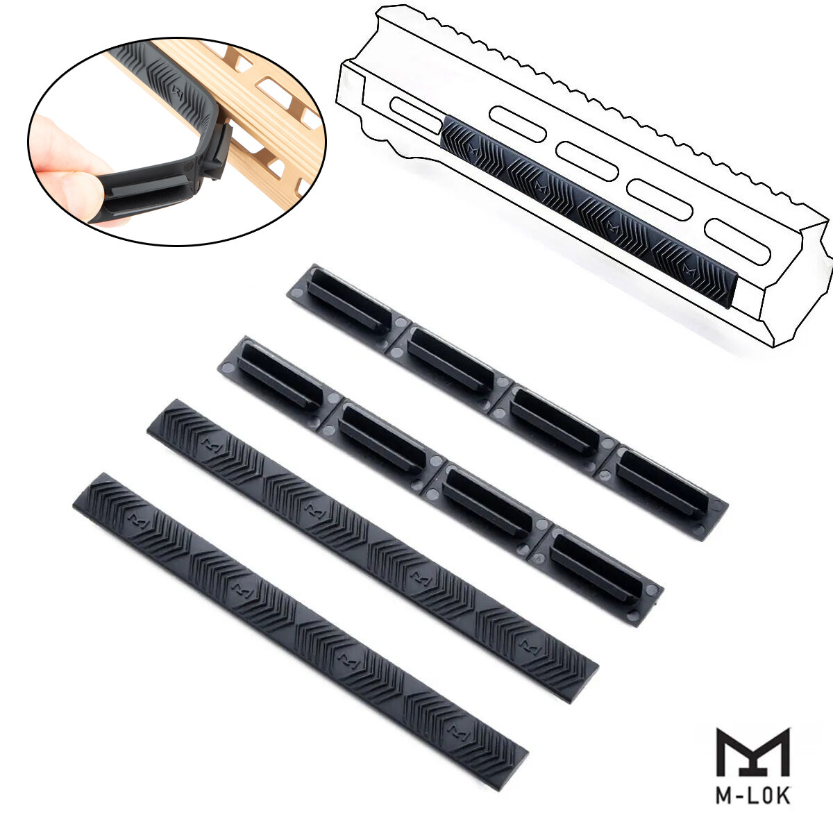 Copriparamani In Gomma Per Sistema M-LOK - Confezione Da 4 Pezzi - Nero