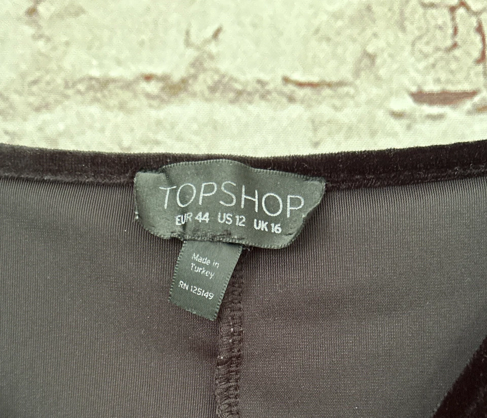 TOPSHOP Mono Mujer 12 Negro Terciopelo Sin Mangas Imitación Envoltura Cintura Elástica Foto 3 de 4