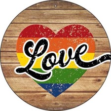Love Heart On Wood Novelty Round Circular Metal Sign 12" Home Garage Wall Decor