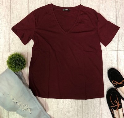 Short Sleeve Solid Burgundy Wine 