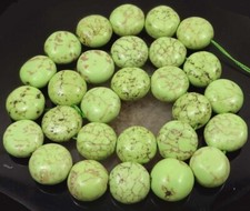 13-15mm Chartreuse Green Spider Web Turquoise Pebble Lentil Coin beads 16"