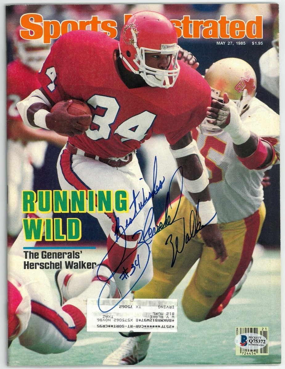 Herschel Walker signed 1985 USFL New Jersey Generals Sports Illus Magazine  -BAS