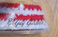 nip RARE Ris-Gay Garters RED Ribbon/Lace Garter Wedding Set HIS HERS BRIDE GROOM