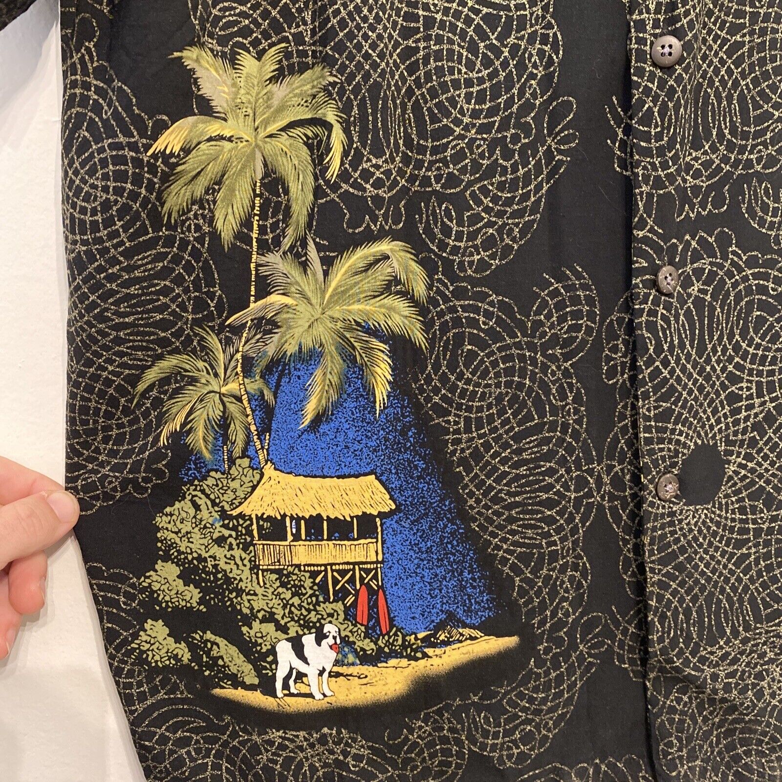 Big Dogs Vintage Hawaiian Shirt Men's 2XL Tropical Island Drink Plane Fish Palms