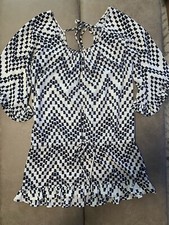 GLAM Mini Dress Flared Sleeve Black/white Womens Size Small