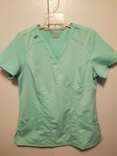 TEAL CODE HAPPY MED SCRUB TOP GUC MEDICAL VET TECH NICE FIT  WELL MADE      