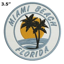 Miami Beach Florida Patch Embroidered Iron-On Applique Sunset Palm Tree Souvenir