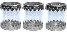 3x NEXT Glass CANDLE HOLDER SET Etched Silver Edge Tea Light Table Decoration