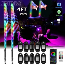 2X LED Whip Lights 4FT and 10 LED Pods Underglow Rock Lights for Jeep ATV UTV