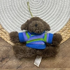 Vintage Hugfun Brown Teddy Bear Plush in Sweater Christmas Ornament 5.5”
