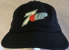 Men's Black 7 UP Soda Baseball Hat Cap USA Made GUC (STAINING)