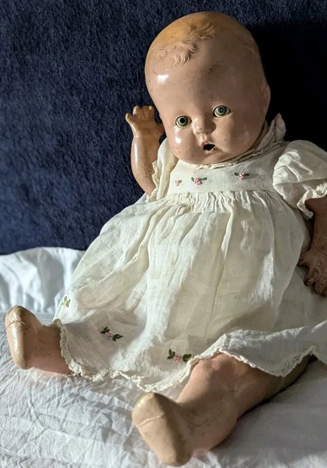 Antiguo Horsman Composición Bebé Muñeca 15" Tela Cuerpo Dormir Ojos Años 30 Dientes Foto 4 de 4