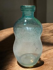 Blown Sea Glass Blue Green to Clear Decorative Bottle 10"x6"