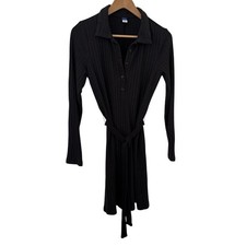 Old Navy Sweater Dress Womens Medium Black Excellent Ribbed Collared Belted Y2K