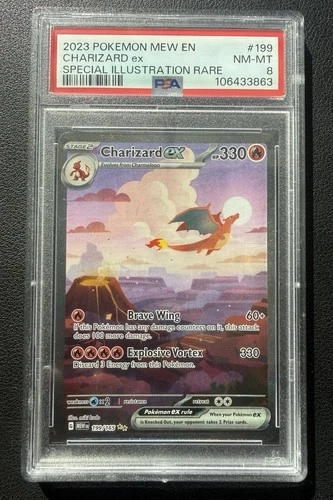 2023 POKEMON MEW EN-151 SPECIAL ILLUSTRATION RARE #199 CHARIZARD EX PSA 8