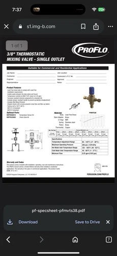 PROFLO PFMVTS38 3/8" Thermostatic Mixing Valve - Single Outlets ASSE 1070- Brass - Picture 8 of 9