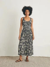 FAHERTY $198 Sunseeker Floral Textured Scoop Neck Midi Tank Dress Size Small