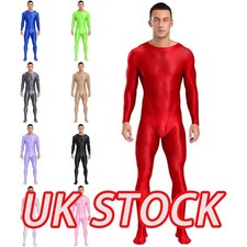 Mens Glossy Full Bodysuit Bodystockings Footed Jumpsuit Athletic Yoga Shapewear