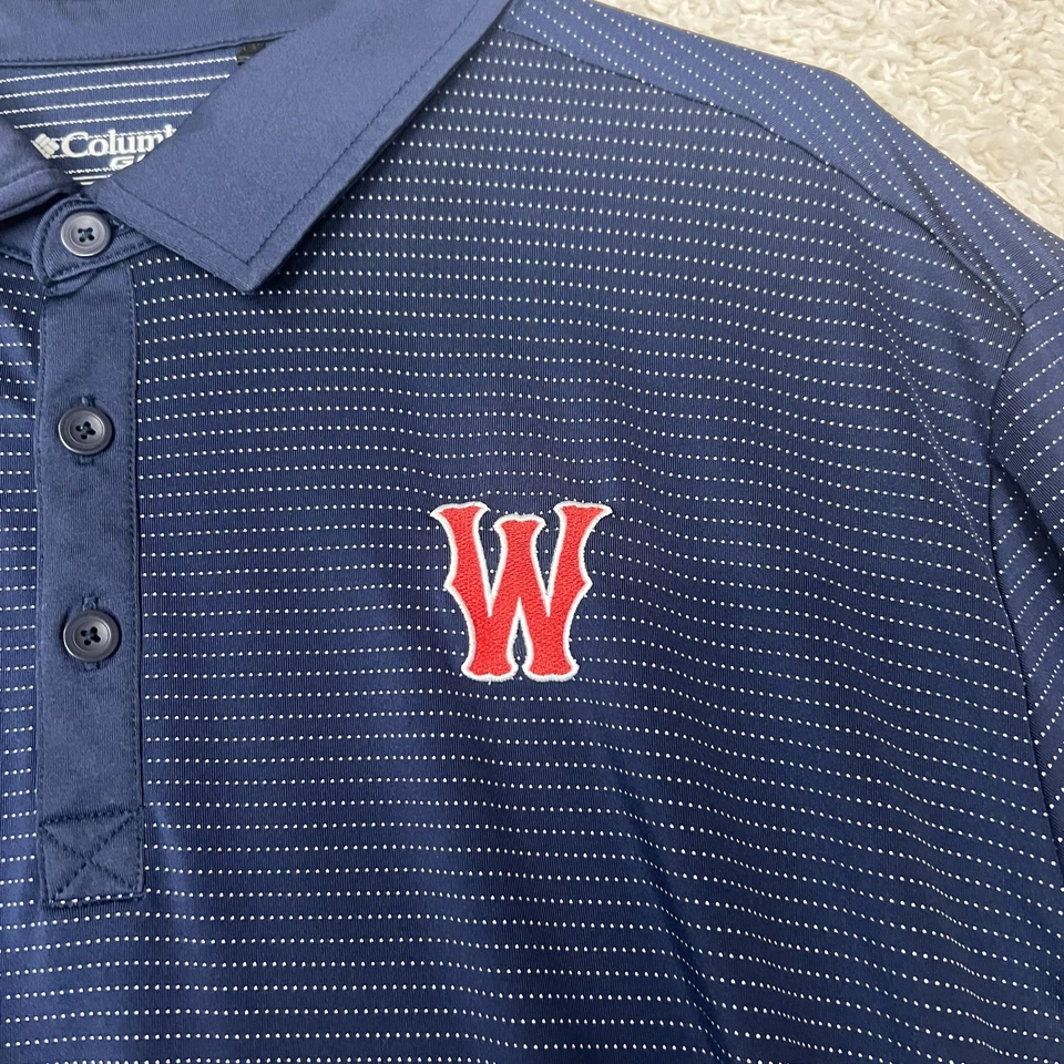 Camisa polo de golf Columbia para hombre 2XL azul a rayas con logotipo manga corta rendimiento Foto 4 de 4