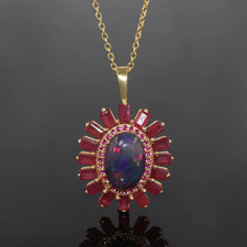 Ciondolo pietra preziosa opale etiope rubino oro 18 kt collana gioielli regalo
