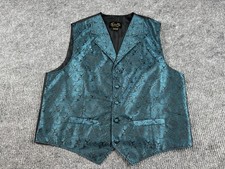 Scully Vest Mens Large Teal Blue Paisley Cinch Strap Cowboy Western Rangewear