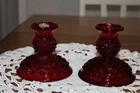 Fenton Glass Vintage Ruby Red Hobnail PAIR  1970's Candle Holder GLOWS!