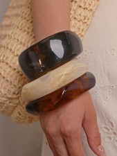 3pcs Multicolor 3 Acrylic Stackable Bangle Set One Size Minimalist