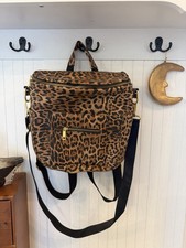 Fawn Design Diaper Bag Backpack Crossbody Leopard Print Vegan Leather Gold Zip